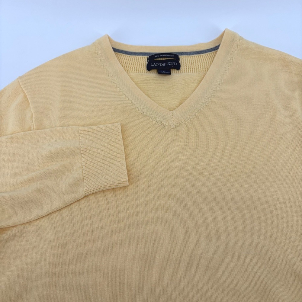 Lands End Mens Yellow 100% Supima‎ Cotton V-Neck Sweater Size L 42-44